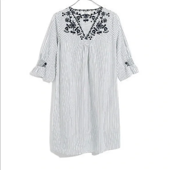 Madewell Embroidered Breeze Striped Dress XS
